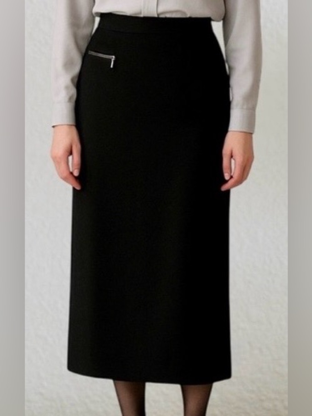 Vintage 90s Jones & Co Black Wool Gabardine Pencil Skirt USA Size 8
